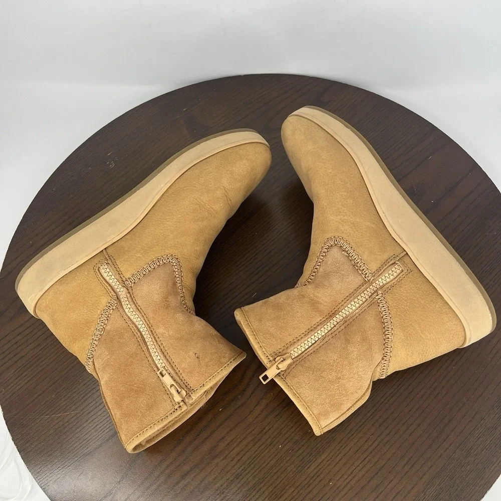 Olukai Pa'Ina Hulu Boots Womens 8 Tan Nubuck Leather Sheep Fur Winter Pull‎ On